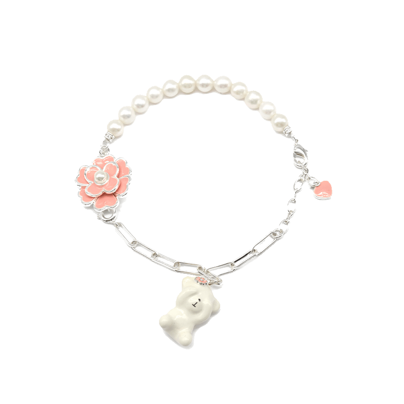 Sahi Gold Enameled Pearl Bear Chain Bracelet