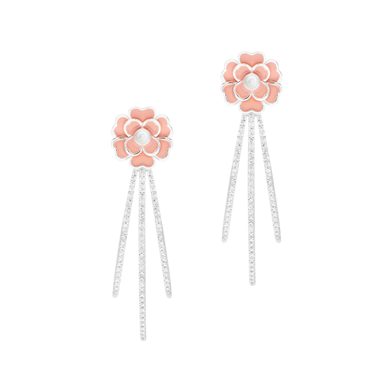 Sahi Gold Enameled Camellia Bear Dangling Earrings