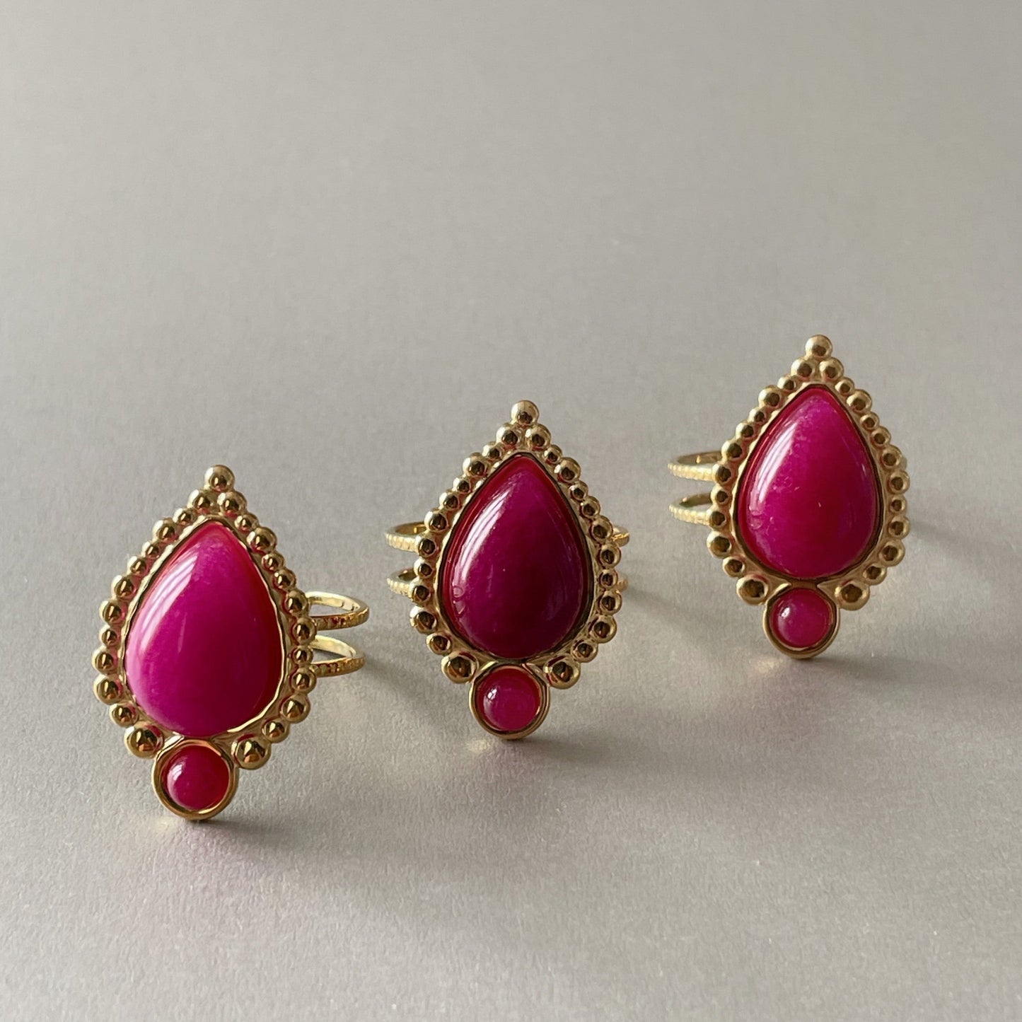 Adhira Luxe 18k Gold Plated Pink Teardrop Stone Ring