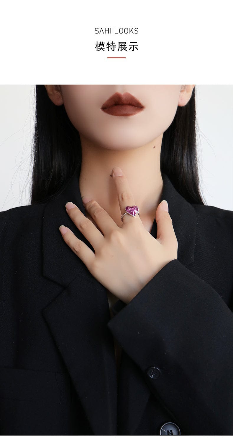 Sahi Love Heart Enamel Adjustable Ring