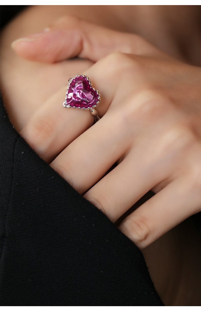 Sahi Love Heart Enamel Adjustable Ring