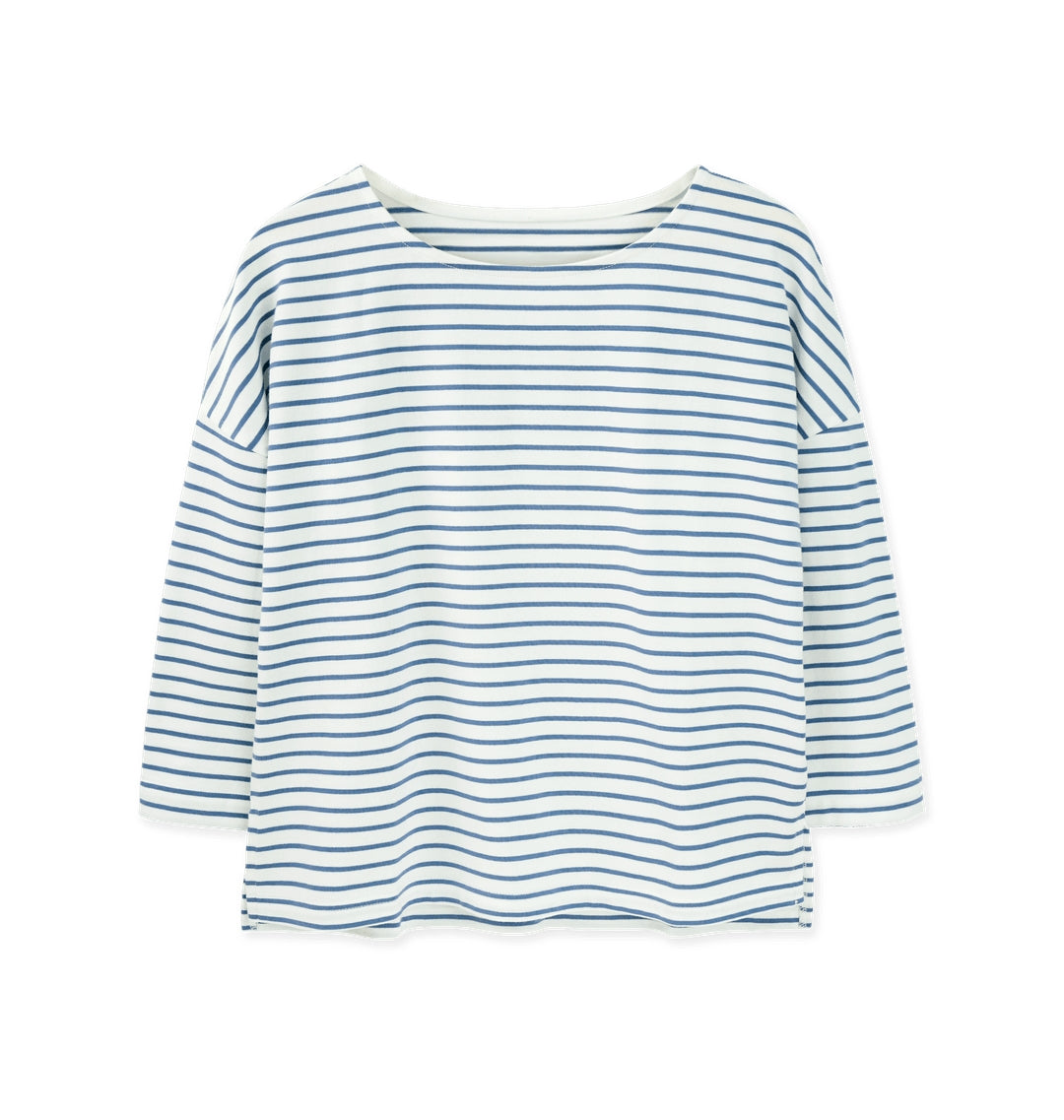Organic Cotton Striped Boat Neck Top: Womens