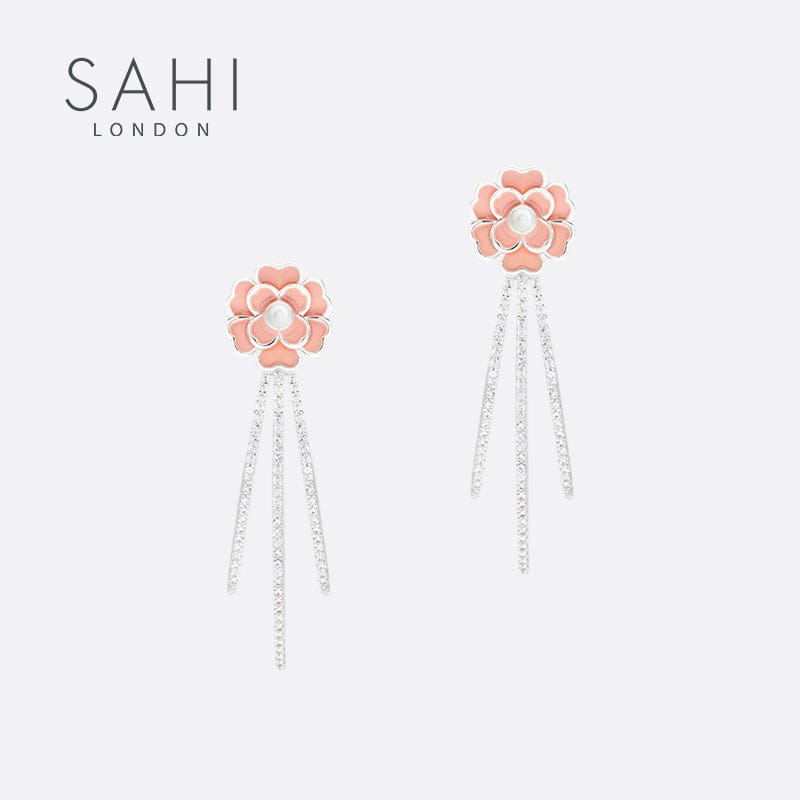 Sahi Gold Enameled Camellia Bear Dangling Earrings