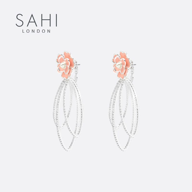 Sahi Gold Enameled Camellia Bear Dangling Earrings