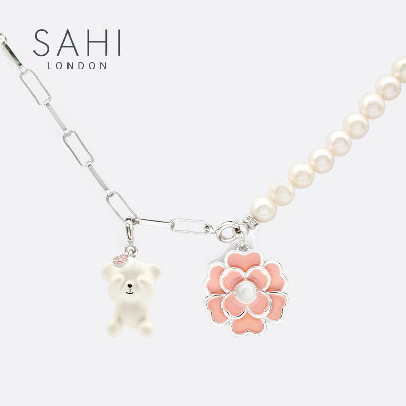 Sahi Gold Enameled Pearl Bear Chain Bracelet