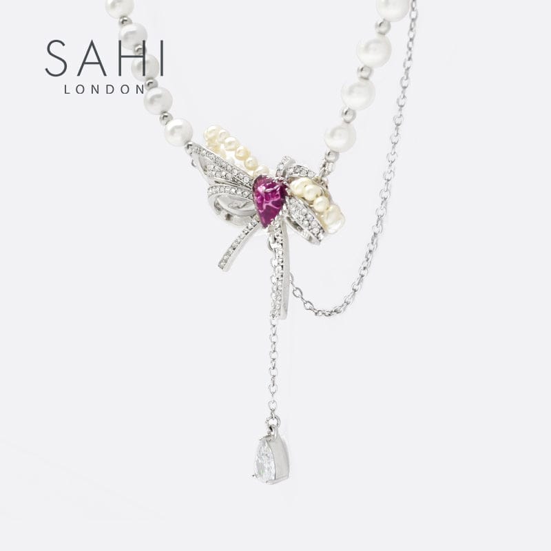 Sahi Love Heart Enamel Pearl Charm Necklace
