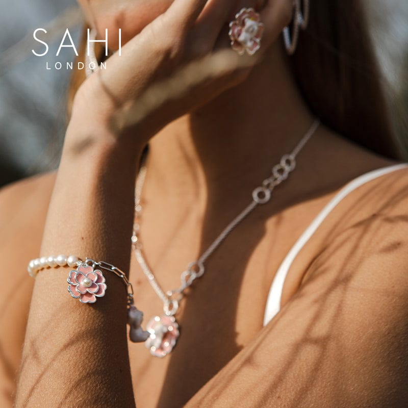 Sahi Gold Enameled Pearl Bear Chain Bracelet
