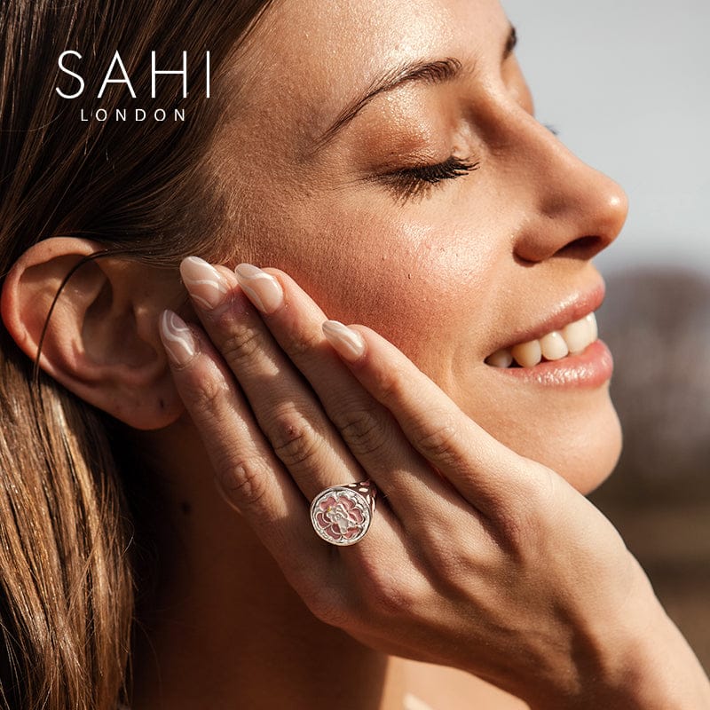 Sahi Gold Enameled Camellia Bear Ring