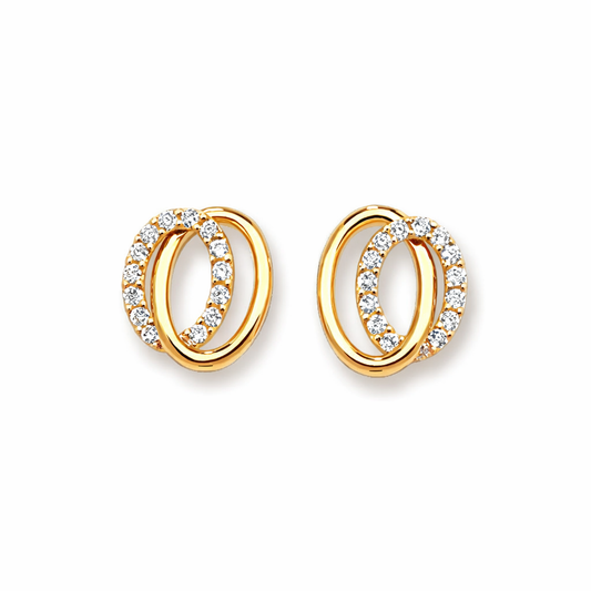 9ct Gold Double Oval CZ Stud Earrings