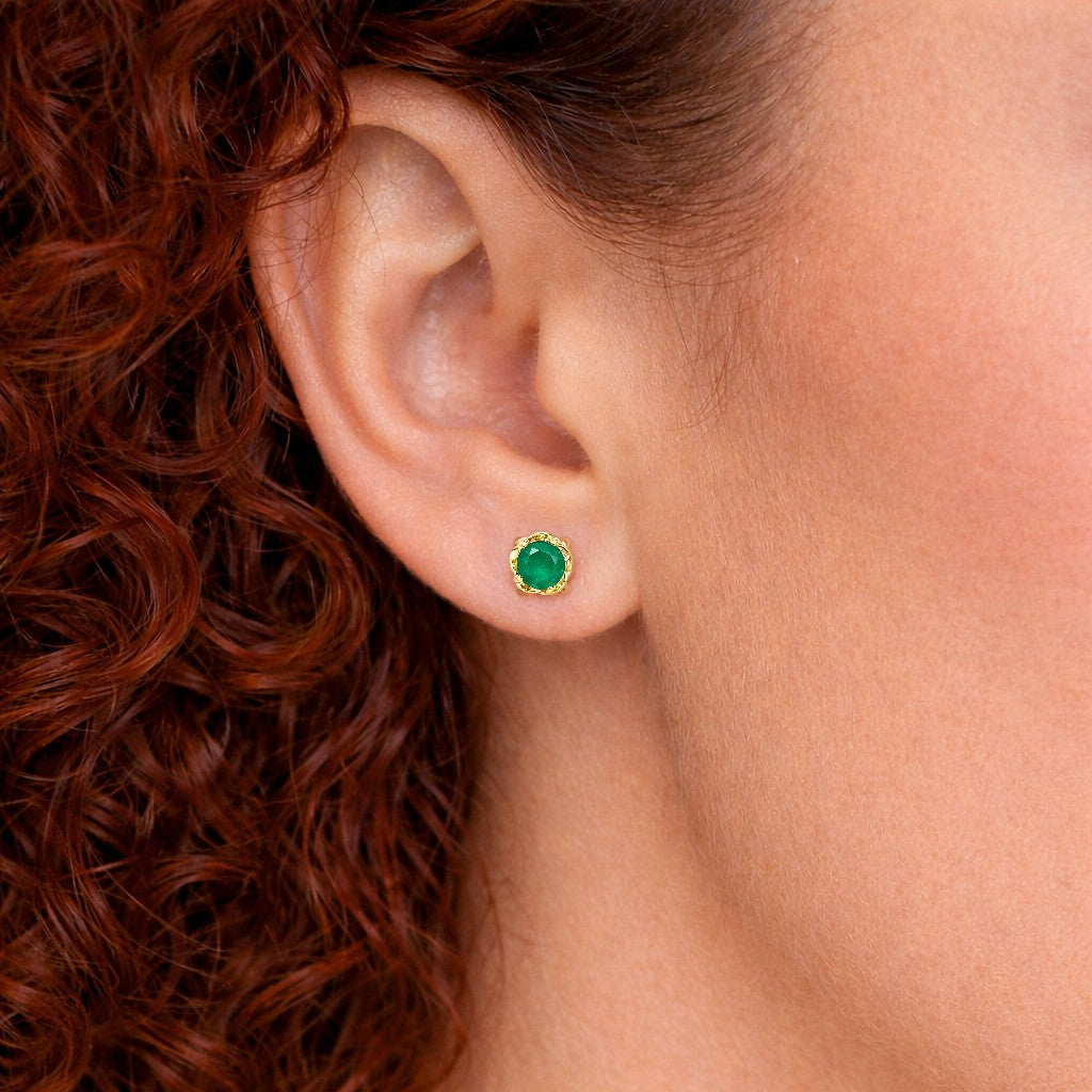 Emerald Round Stud Earrings