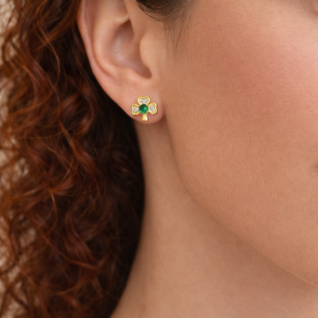 Emerald Green Cubic Zirconia Shamrock Earrings