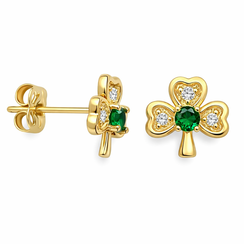 Emerald Green Cubic Zirconia Shamrock Earrings