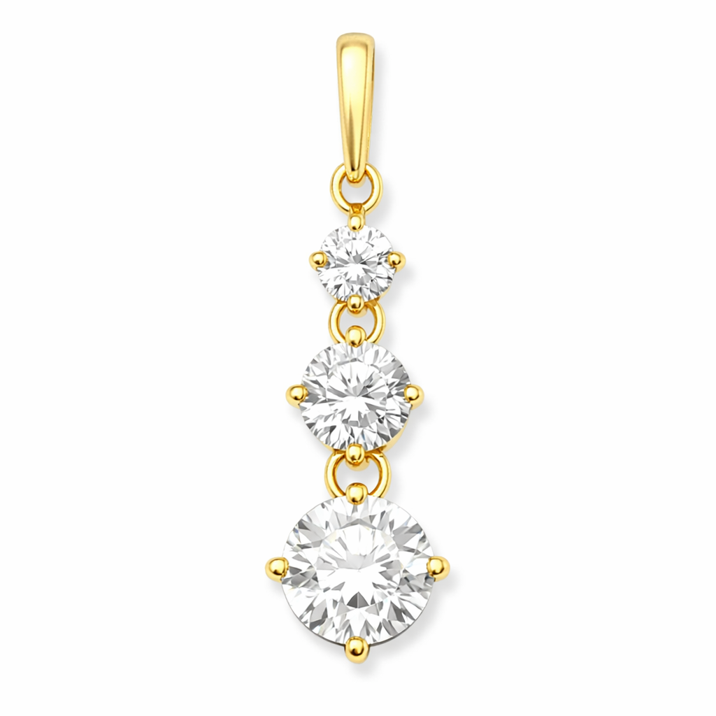 Triple Cubic Zirconia Drop Pendant Necklace