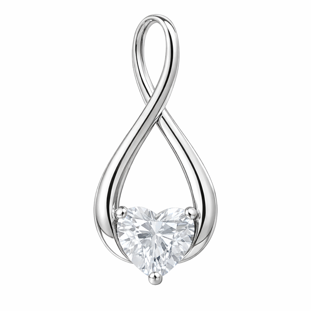 9ct White Gold Infinity CZ Heart Drop Pendant Necklace
