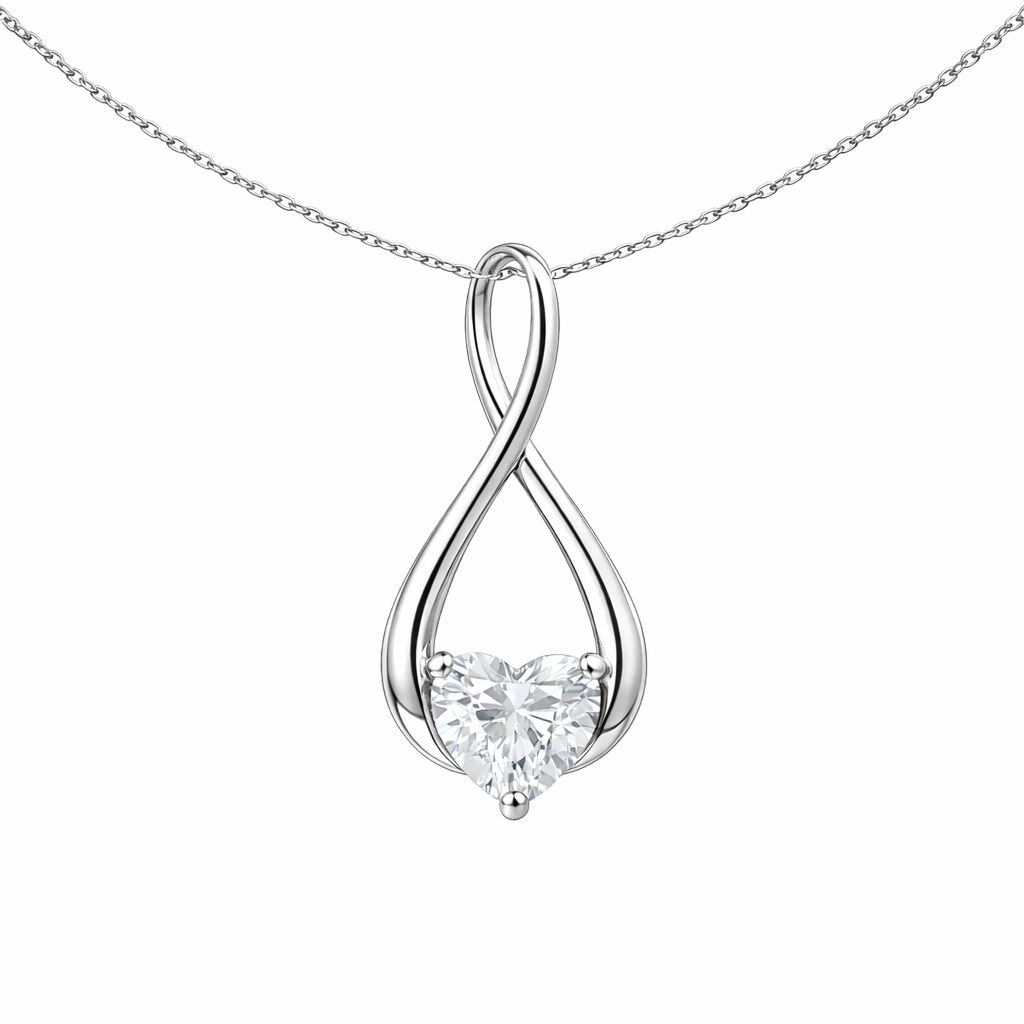 9ct White Gold Infinity CZ Heart Drop Pendant Necklace