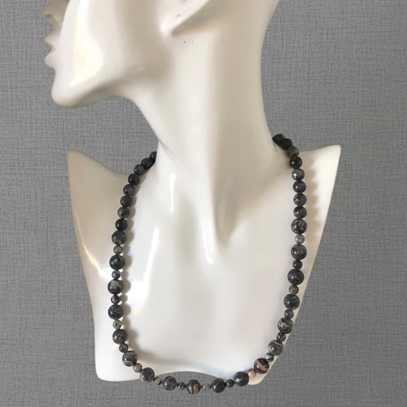 Landscape Jasper and Larvikite Labradorite Beaded Necklace