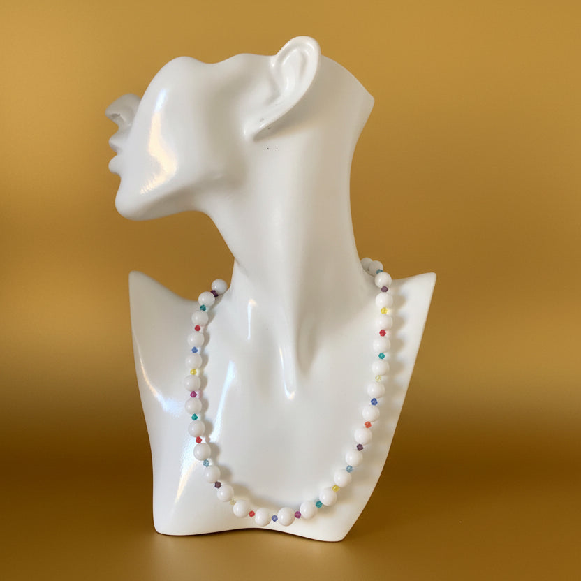 White Quartz and Swarovski Crystals Beaded Necklace