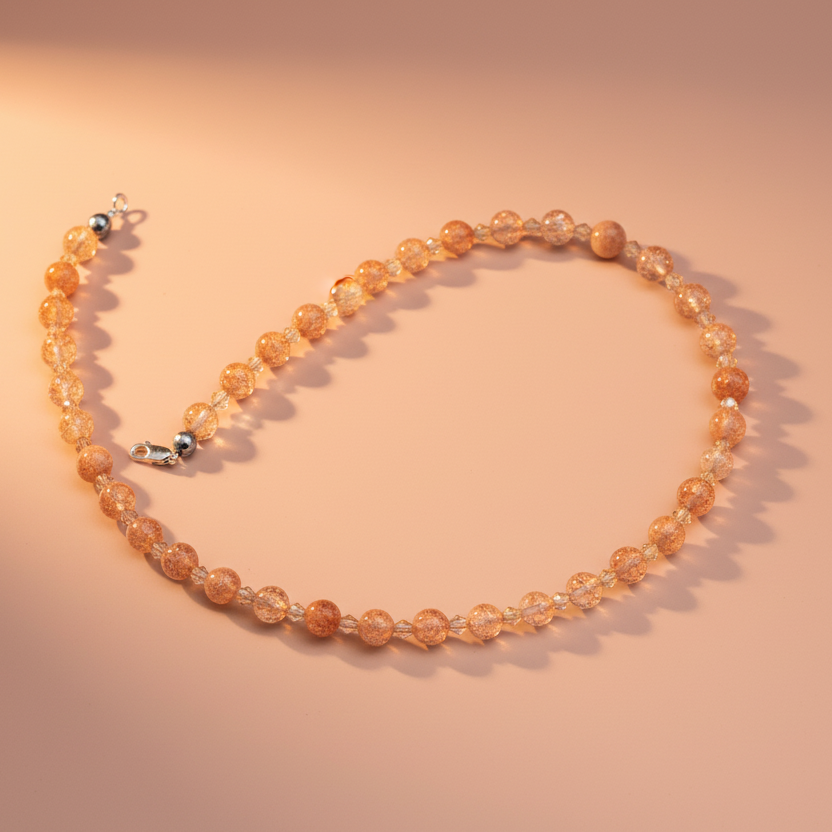 Crackle Quartz and Czech Crystal Beaded Necklace