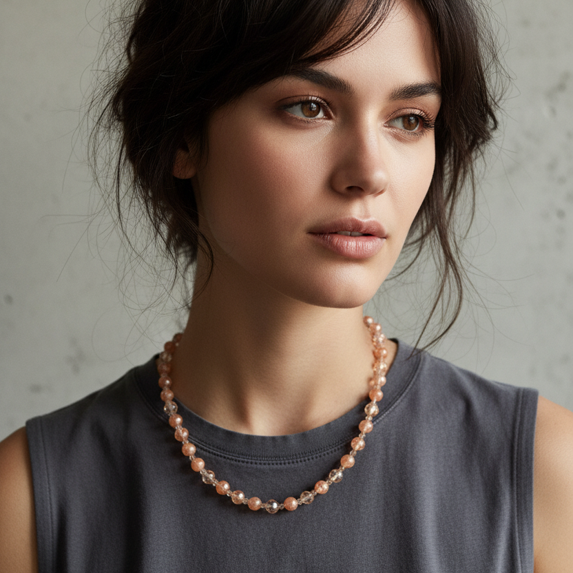 Crackle Quartz and Czech Crystal Beaded Necklace
