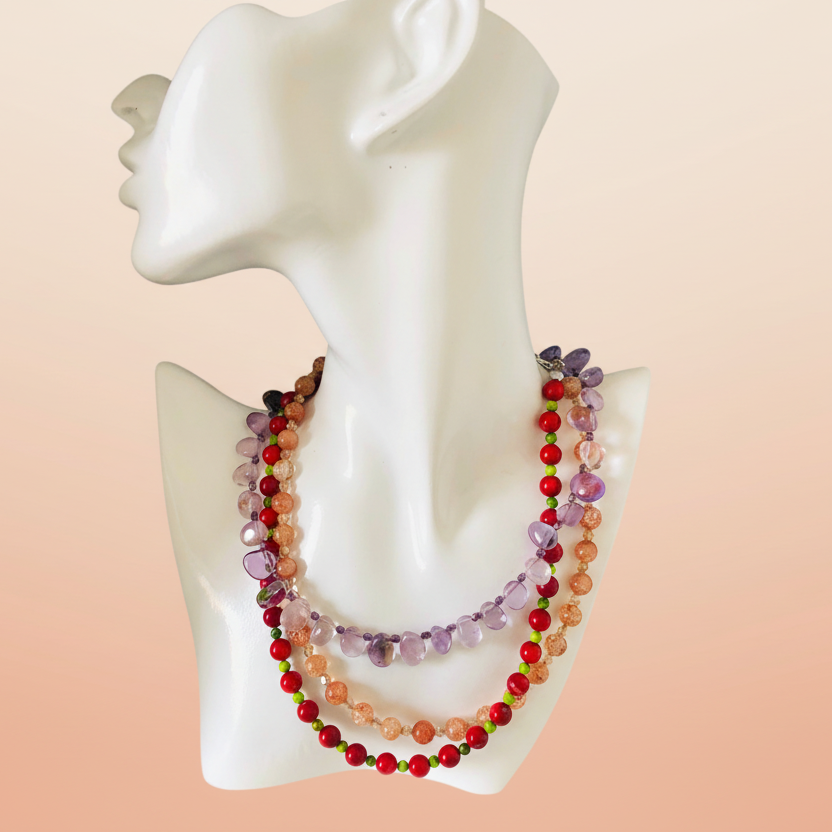 Crackle Quartz and Czech Crystal Beaded Necklace