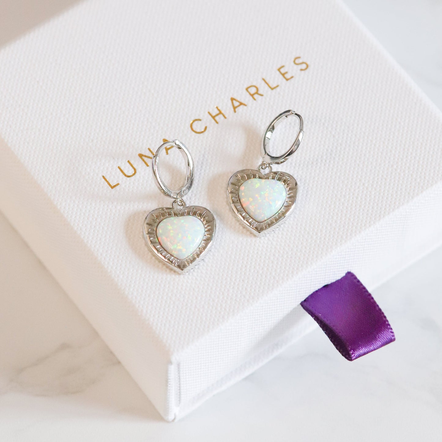 Adore Opal Heart Huggies | 925 Sterling Silver