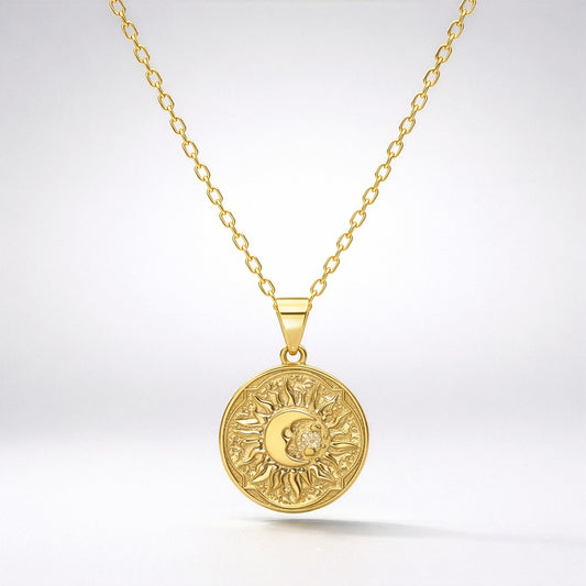 Alba Sun Coin Necklace | 18k Gold Plated