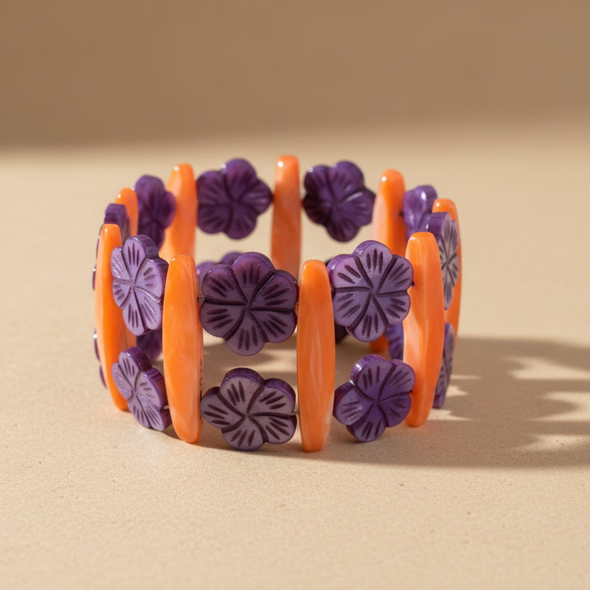 Orange and Purple Mother of Pearl Bracelet