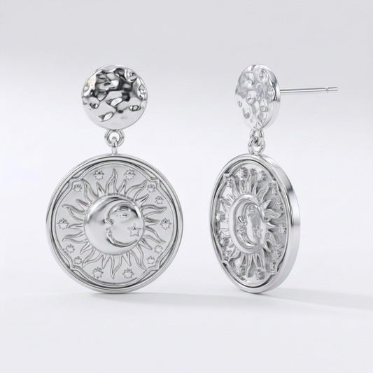 Aruna Sun Coin Drop Earrings | 925 Sterling Silver