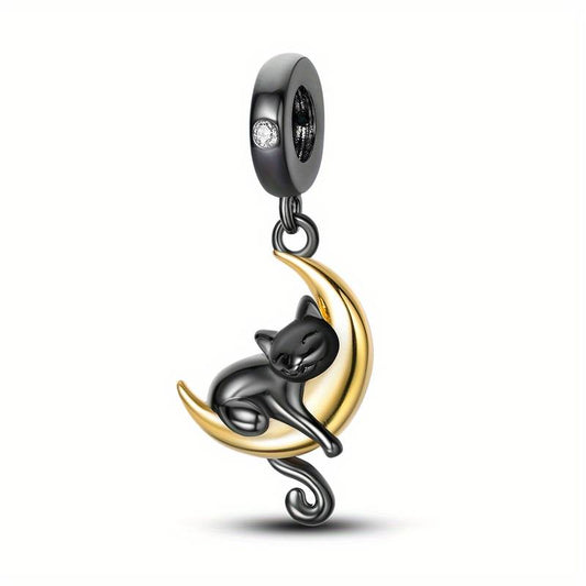 Black Cat and Moon Charm