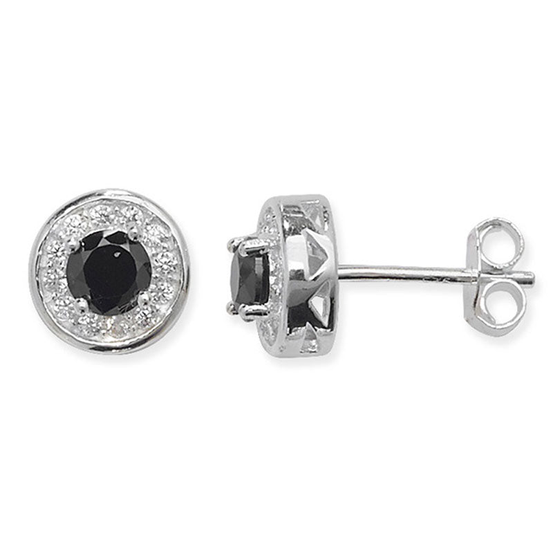 Black Onyx Halo Stud Earrings