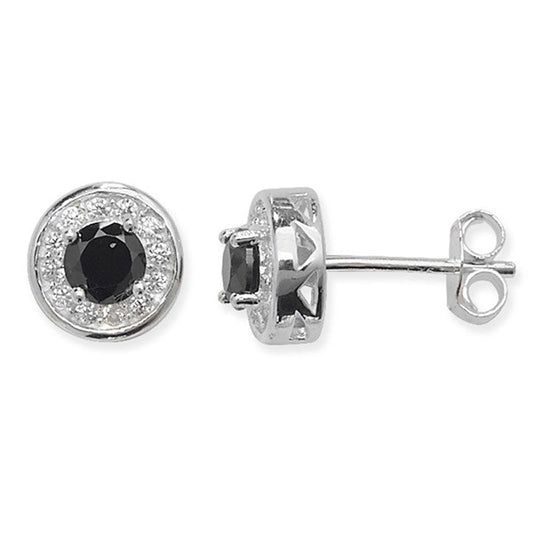 Black Onyx Halo Stud Earrings