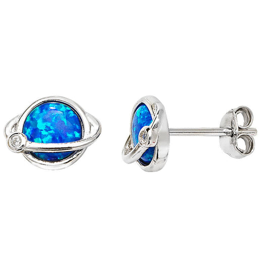 Blue Opal Saturn Stud Earrings