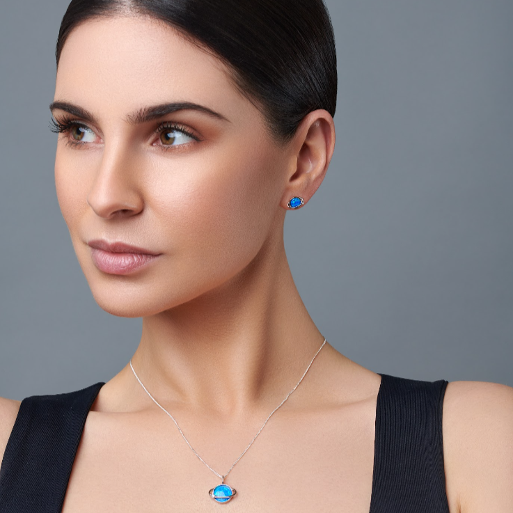 Blue Opal Saturn Stud Earrings