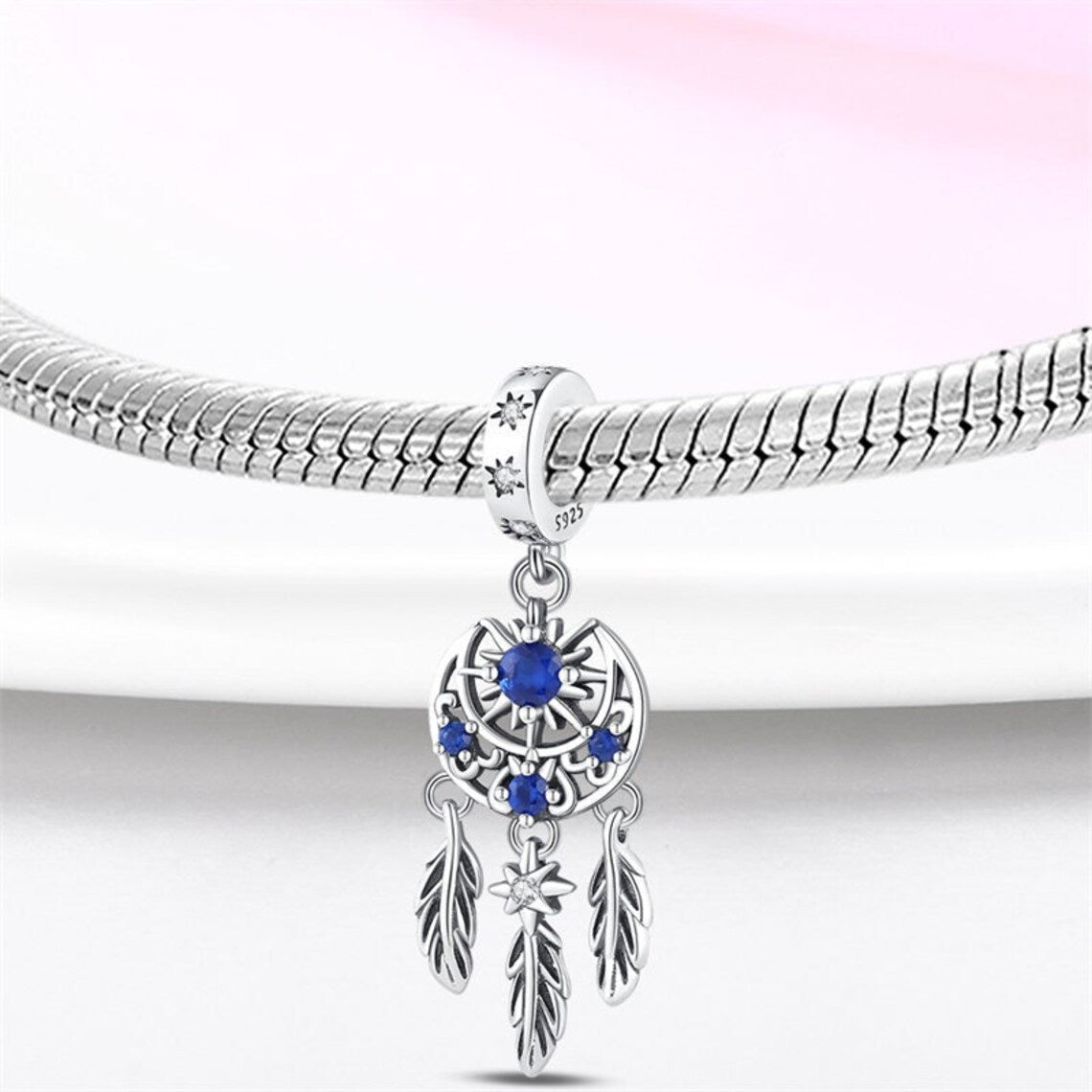 Blue Sun and Moon Dream Catcher Charm
