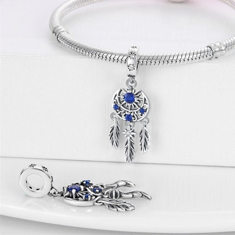 Blue Sun and Moon Dream Catcher Charm