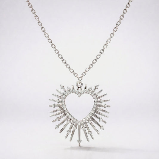 Cher Starburst Heart Pendant Necklace | 925 Silver Plated