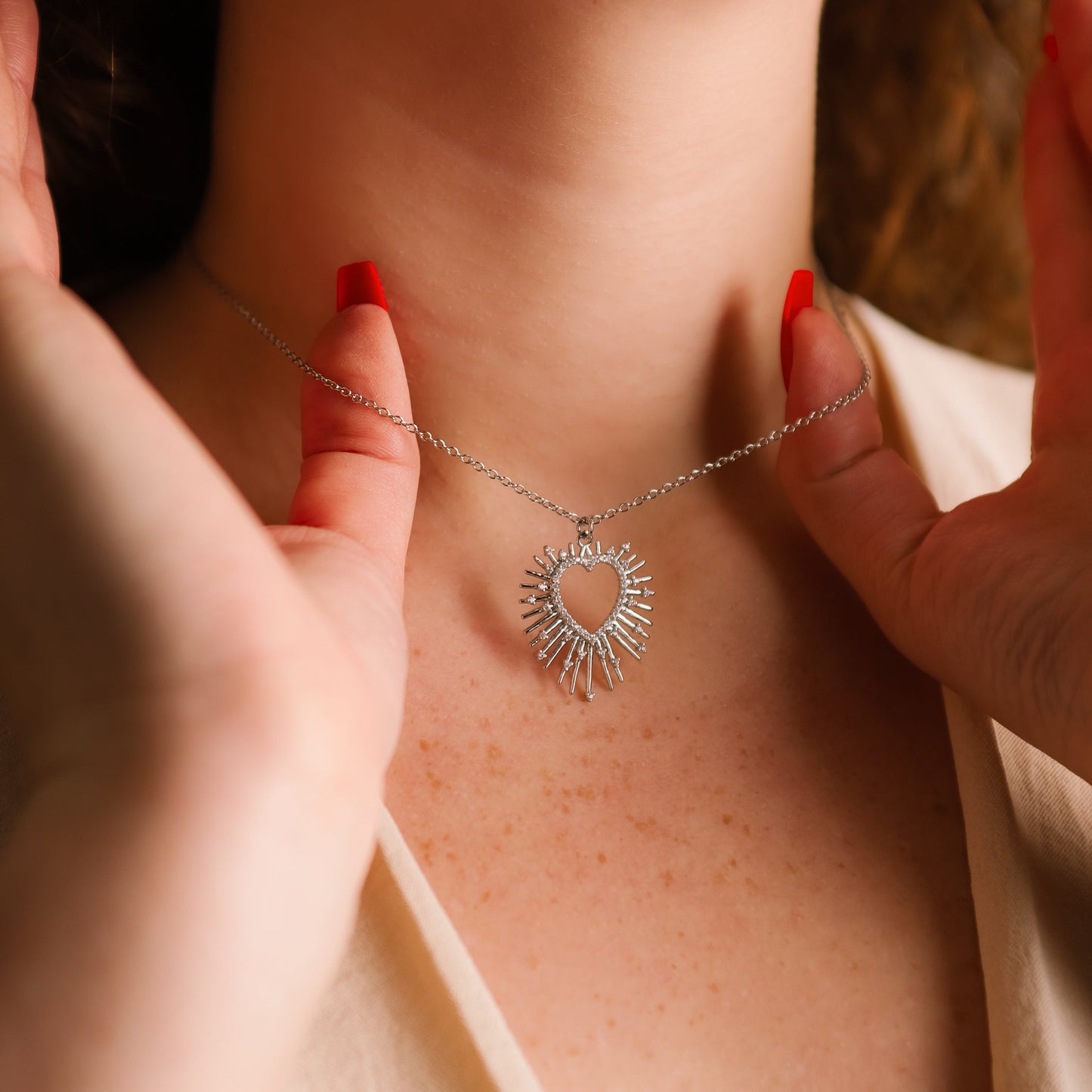 Cher Starburst Heart Pendant Necklace | 925 Silver Plated