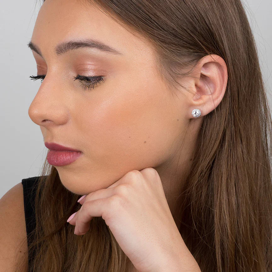 Classic Cubic Zirconia Halo Stud Earrings