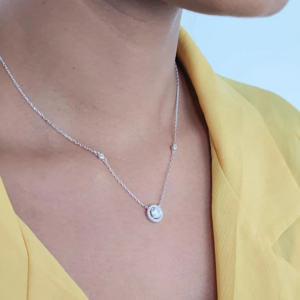 Cubic Zirconia Halo Dot Necklace