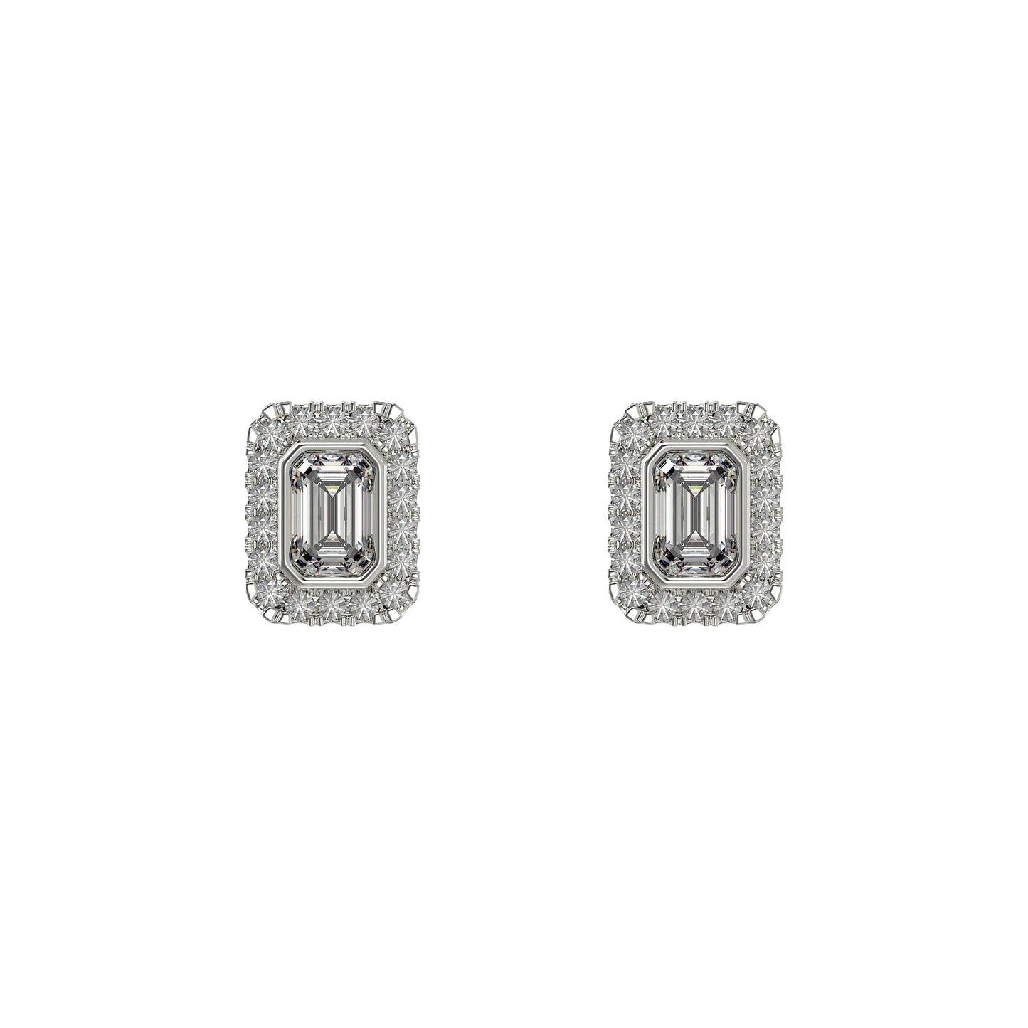 Cubic Zirconia Rectangle Halo Stud Earrings