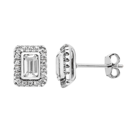 Cubic Zirconia Rectangle Halo Stud Earrings