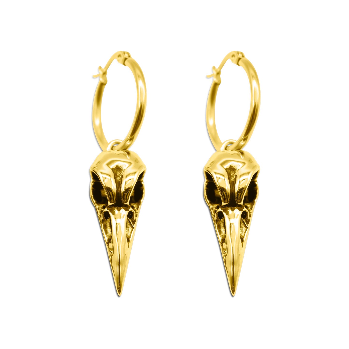 Gold Raven Bird Skull Earrings
