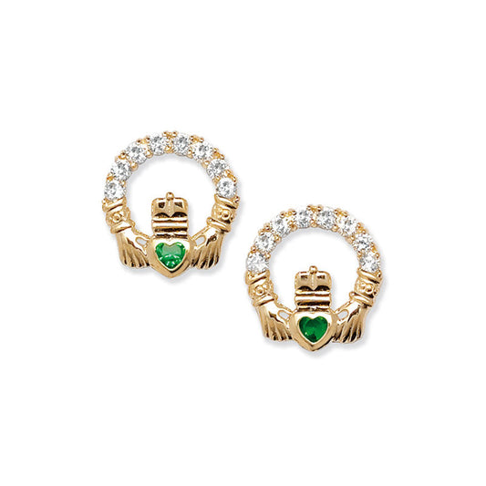 Emerald Cubic Zirconia Claddagh Earrings