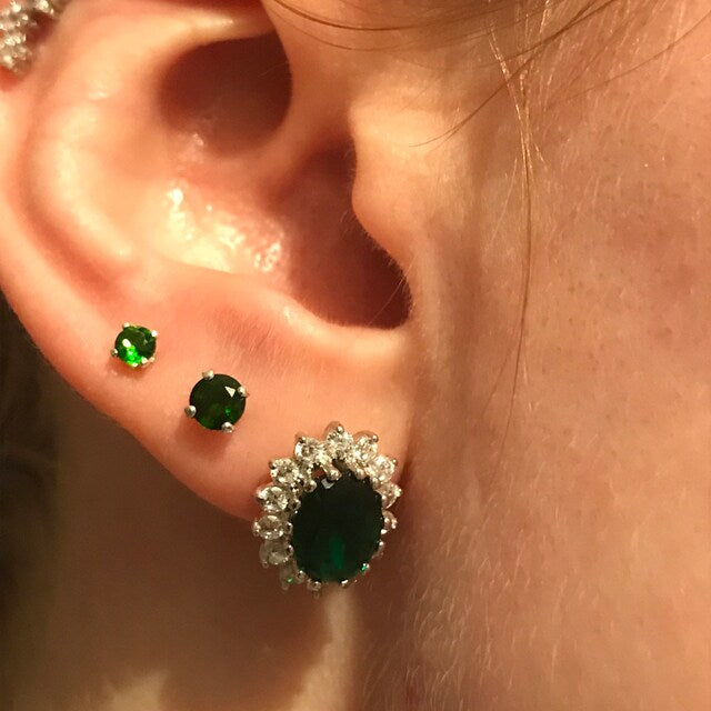 Emerald Cubic Zirconia Flower Earrings