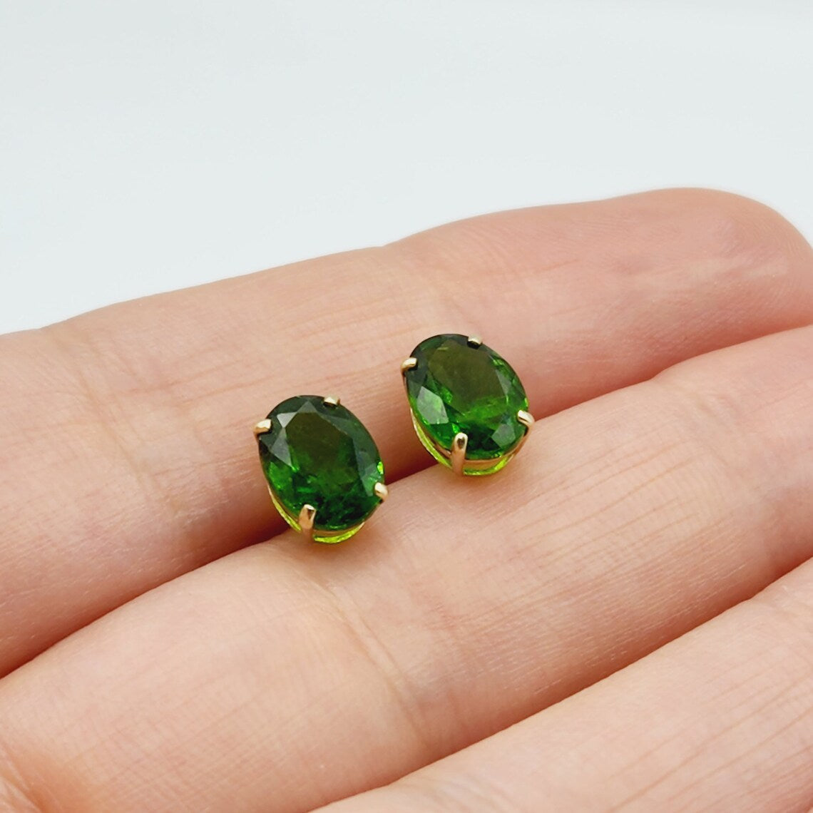 Emerald Oval Stud Earrings