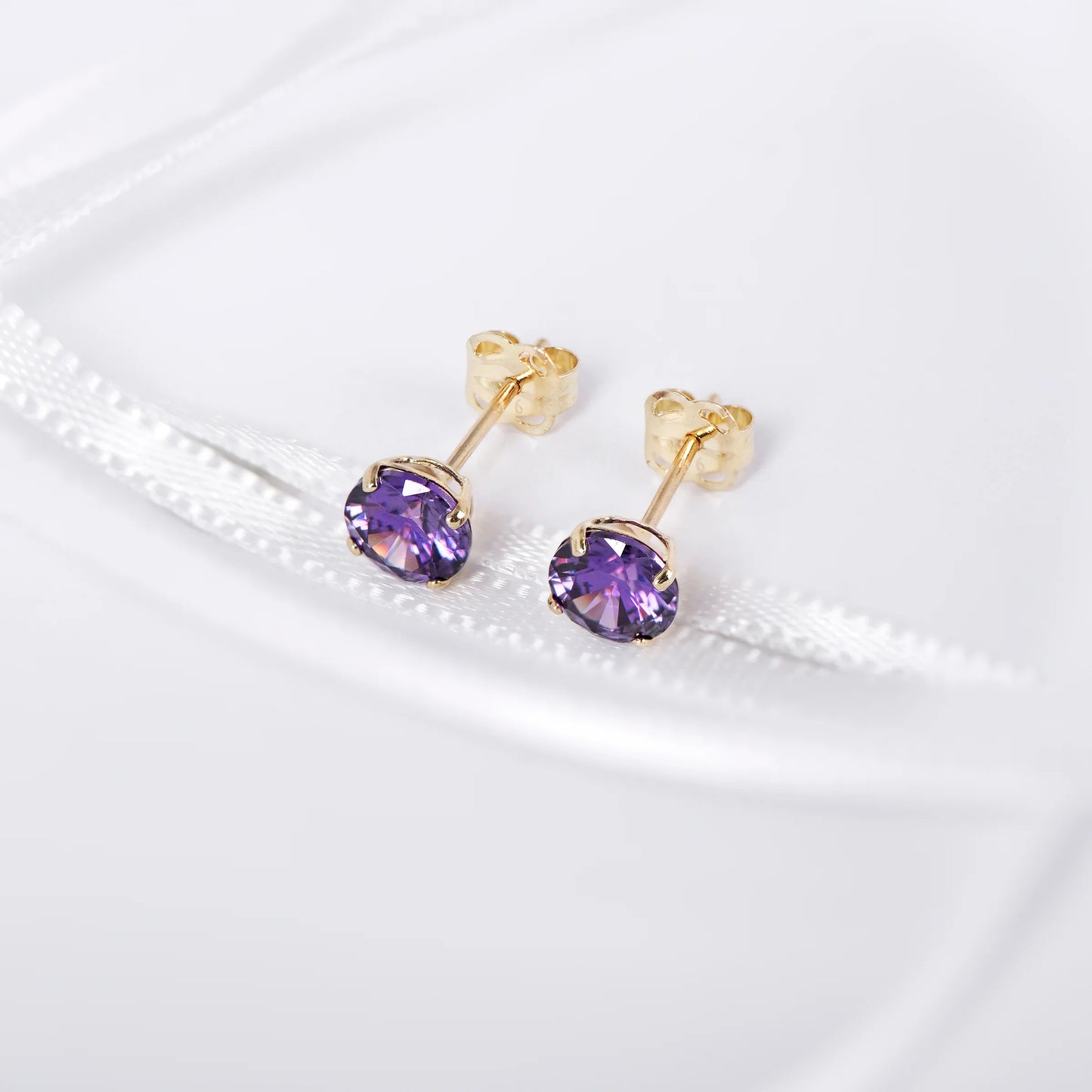 February Birthstone Amethyst Stud Earrings