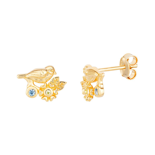 Flora and Bird Stud Earrings