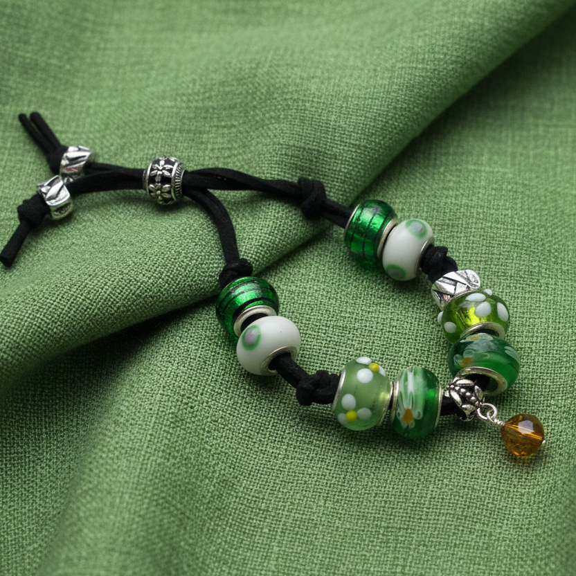 Green Glass Charm Bracelet