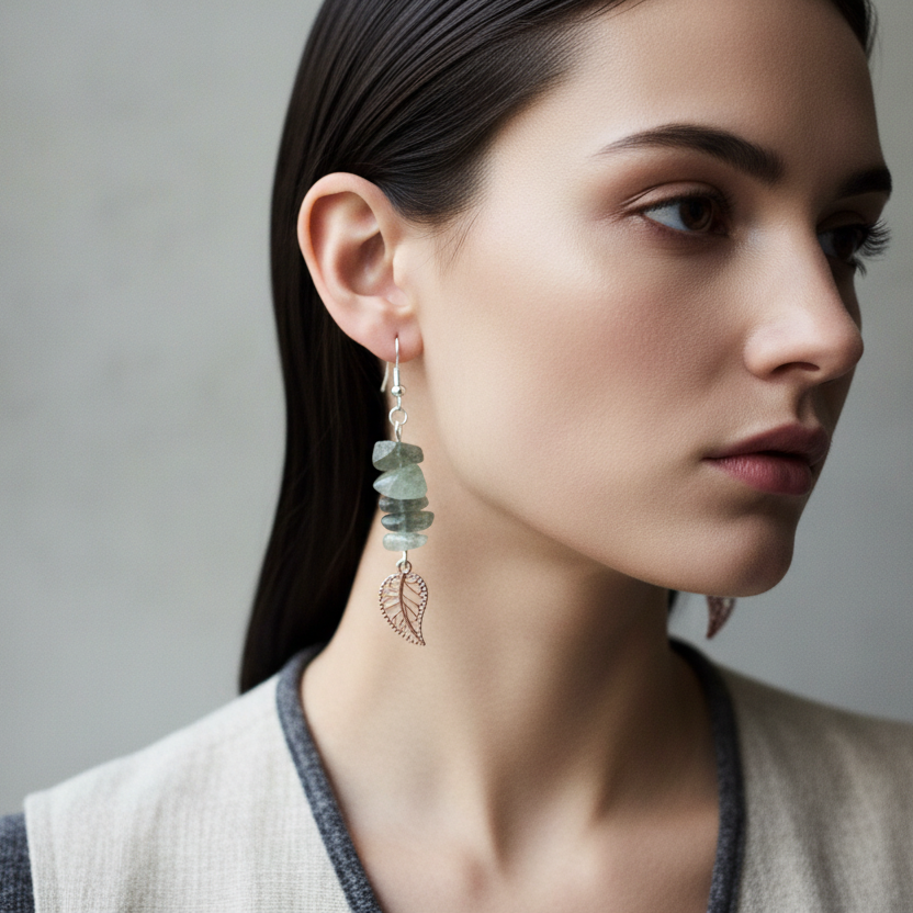 Filigree Leaves Jade Dangle Earrings