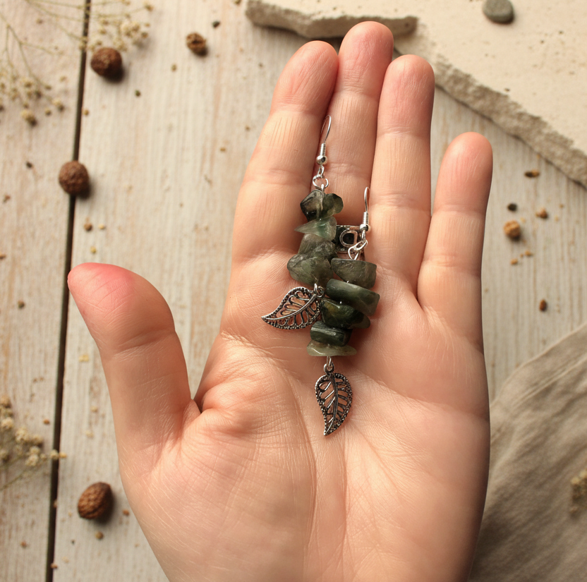 Filigree Leaves Jade Dangle Earrings